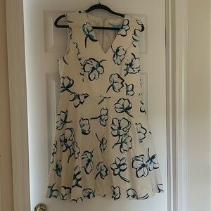 Draper James never worn white A line dress with blue floral detail